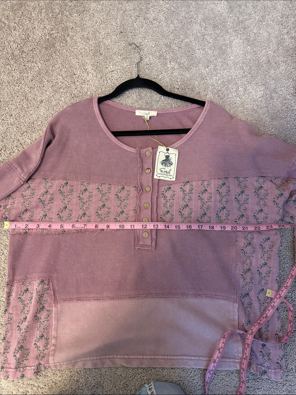 easel Mauve Patchwork Floral Henley Sweatshirt - Picture 10 of 15